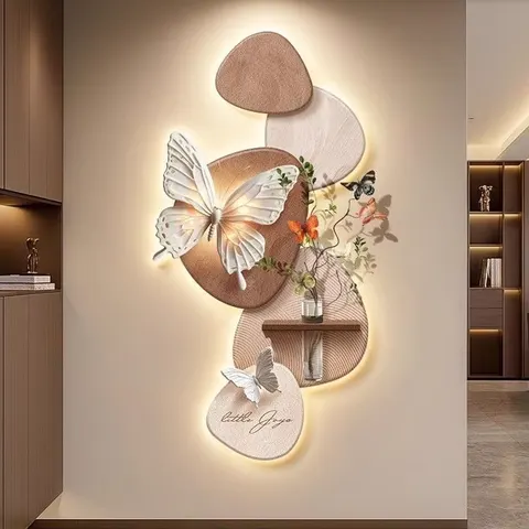 Creamy Style Butterfly Entrance Hall Home Furnishings Decor Paintings Hydroponic Plants Corridor Background Wall LED Painting