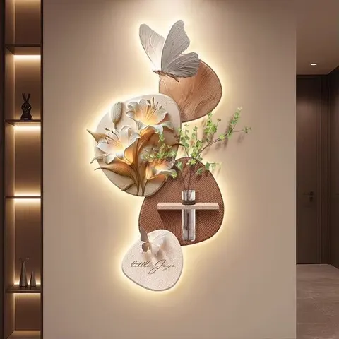 Creamy Style Butterfly Entrance Hall Home Furnishings Decor Paintings Hydroponic Plants Corridor Background Wall LED Painting