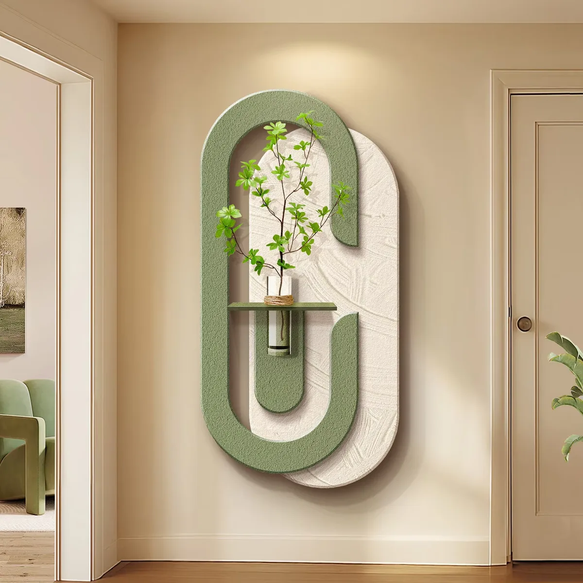 Creamy Style Corridor Three-dimensional Sandstone Home Decor Painting Hydroponics Green Plants LED Decor Painting