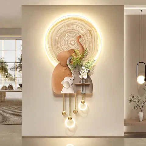 Creamy Style Elephant Entrance Hall Art Home Decor Painting Background Wall UV Engraving LED Painting