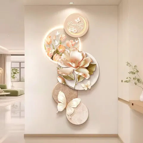 Creamy Style Entrance Hall Art Decor Painting Creativity Butterfly Flowers Corridor LED Decor Painting