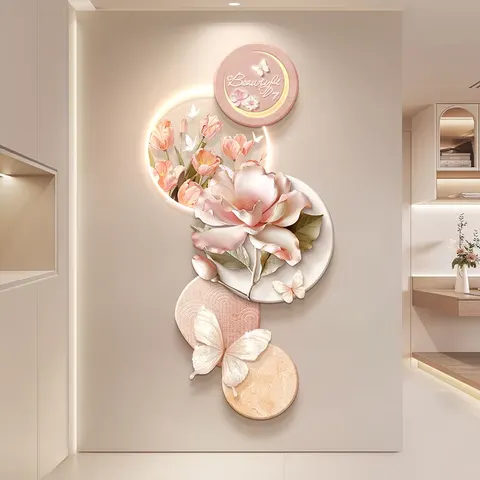 繁花 单幅 装饰画 奶油风 玄关背景墙挂画 LED带灯画
