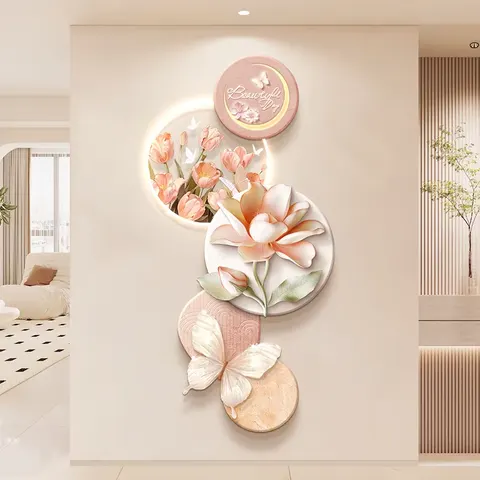繁花 单幅 装饰画 奶油风 玄关背景墙挂画 LED带灯画