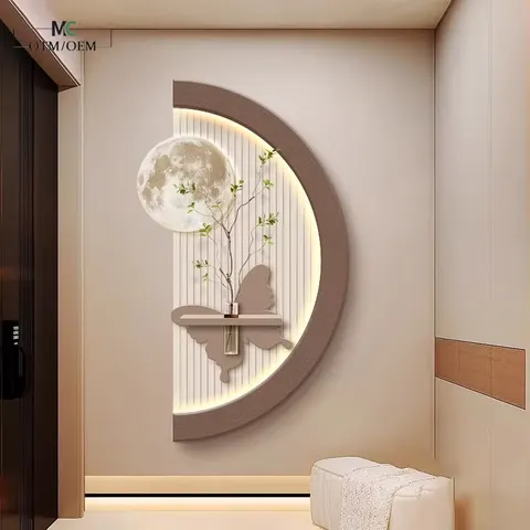 Creamy Style Entrance Hall Art Decor Painting Creativity Hydroponics Green Plants Sandstone Wall Surface Mural Painting