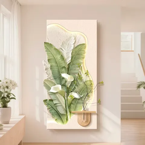 Creamy Style Entrance Hall Art Decor Painting Elegance Three-dimensional Relief Sculpture Glowed LED Painting