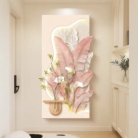 抽象 单幅 装饰画 奶油风 玄关背景墙挂画 LED带灯画