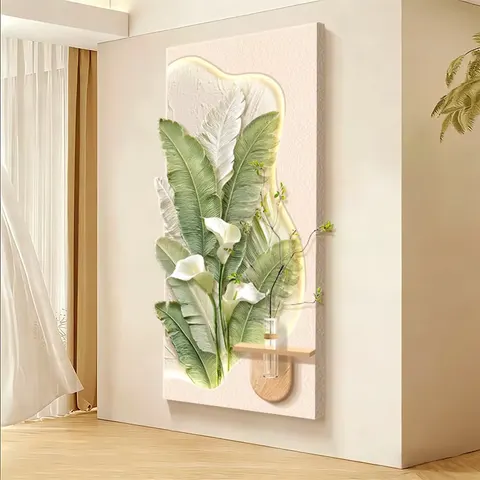 抽象 单幅 装饰画 奶油风 玄关背景墙挂画 LED带灯画