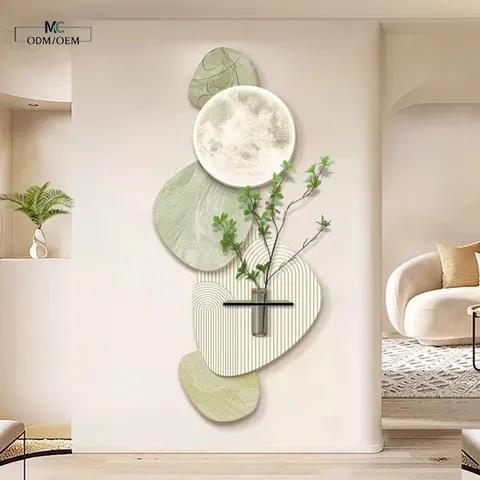 Creamy Style Entrance Hall Art Home Furnishings Decorative Painting Hydroponics Green Plants Sandstone Fabric LED Painting