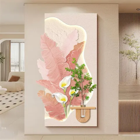 抽象 单幅 装饰画 奶油风 玄关背景墙挂画 LED带灯画