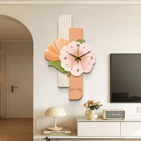 Creamy Style Flowers Alarm Clock Art Decor Painting Living Room Background Wall Three-dimensional Sandstone Fabric Wall Painting