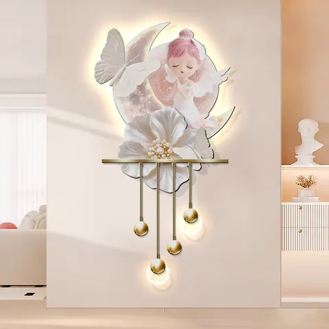 Creamy Style Girl Bedroom Background Wall Crystal Porcelain Painting Metal Pendant Home Decor Paintings