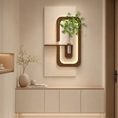 植物 单幅 装饰画 奶油风 客厅背景墙挂画 LED带灯画