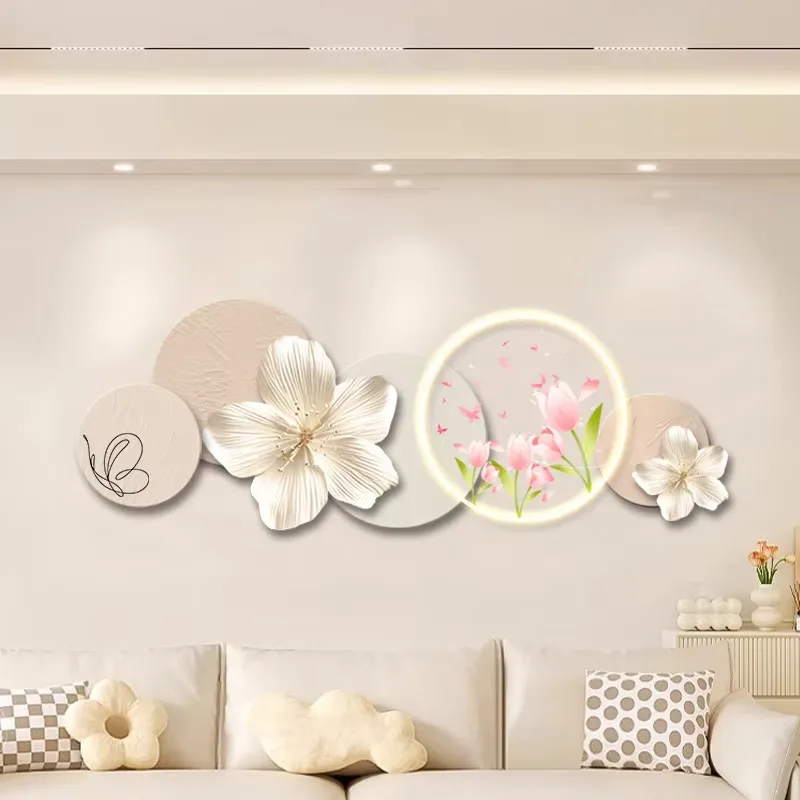 Creamy Style Living Room Art Home Decor Painting Creativity Flowers UV Engraving Acrylic LED Painting