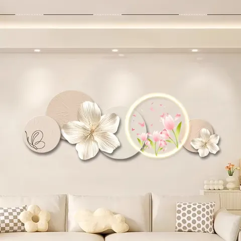 Creamy Style Living Room Art Home Decor Painting Creativity Flowers UV Engraving Acrylic LED Painting