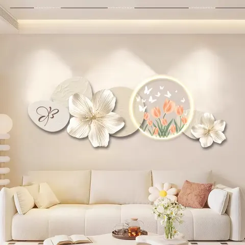 Creamy Style Living Room Art Home Decor Painting Creativity Flowers UV Engraving Acrylic LED Painting