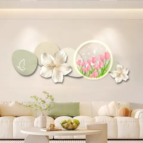Creamy Style Living Room Art Home Decor Painting Creativity Flowers UV Engraving Acrylic LED Painting