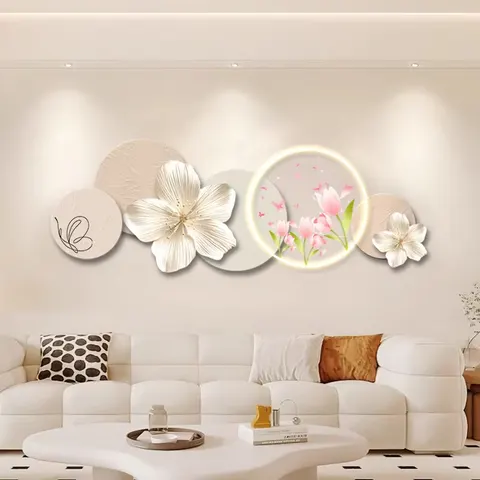 Creamy Style Living Room Art Home Decor Painting Creativity Flowers UV Engraving Acrylic LED Painting