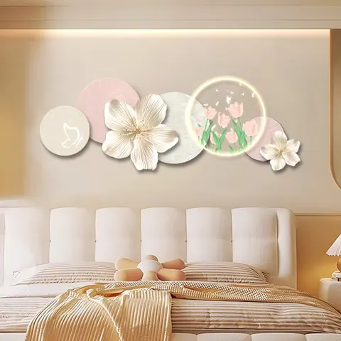 Creamy Style Living Room Art Home Decor Painting Creativity Flowers UV Engraving Acrylic LED Painting