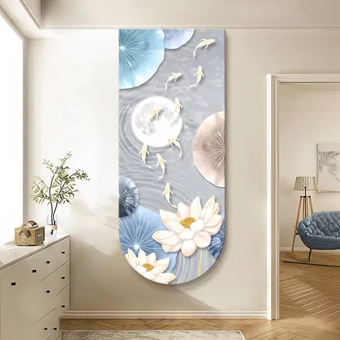 Creamy Style Lotus Nine Fish Diagram Entrance Hall Art Decor Painting Corridor Background Wall Crystal Porcelain Painting