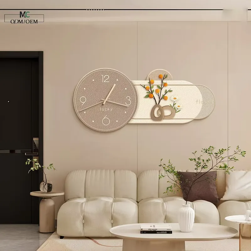 Creamy Style Restaurant Clocks and Watches Art Decorative Painting Elegance Background Wall Wall Surface Mural Painting