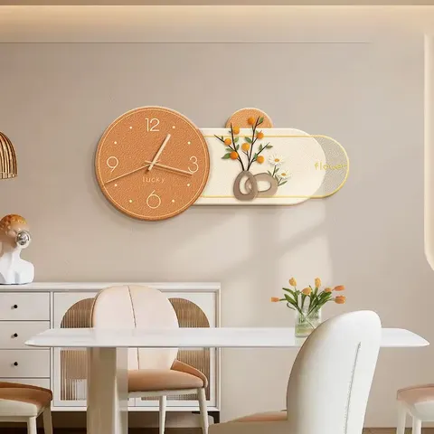 Creamy Style Restaurant Clocks and Watches Art Decorative Painting Elegance Background Wall Wall Surface Mural Painting