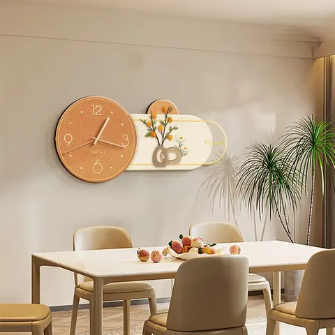 Creamy Style Restaurant Clocks and Watches Art Decorative Painting Elegance Background Wall Wall Surface Mural Painting