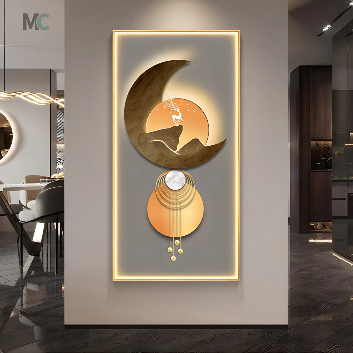 Creative Design Luxury Deer Chinese Style Porch Wall Art Home Decor Painting LED Light Painting Aisle Murals