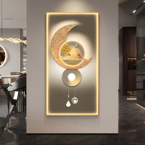 Creative Design Luxury Deer Chinese Style Porch Wall Art Home Decor Painting LED Light Painting Aisle Murals