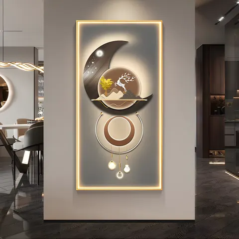 Creative Design Luxury Deer Chinese Style Porch Wall Art Home Decor Painting LED Light Painting Aisle Murals
