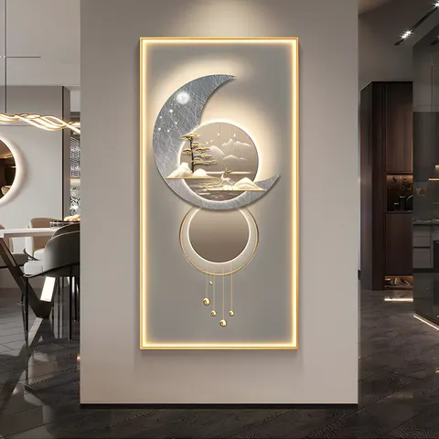 Creative Design Luxury Deer Chinese Style Porch Wall Art Home Decor Painting LED Light Painting Aisle Murals