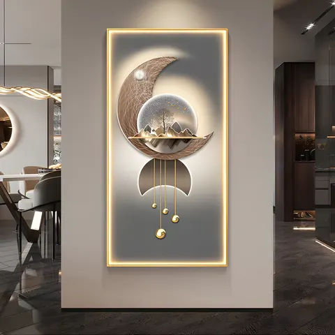 Creative Design Luxury Deer Chinese Style Porch Wall Art Home Decor Painting LED Light Painting Aisle Murals
