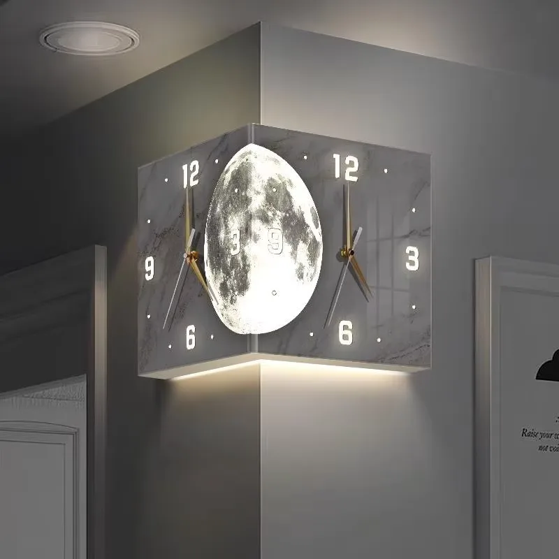 Creative Double-sided Wall Clock with Silent Operation Acrylic Moonlight-effect Backlit Display and Needle-free Design