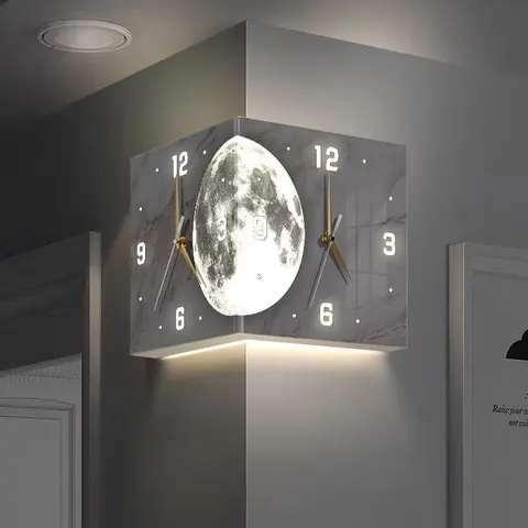 Creative Double-sided Wall Clock with Silent Operation Acrylic Moonlight-effect Backlit Display and Needle-free Design