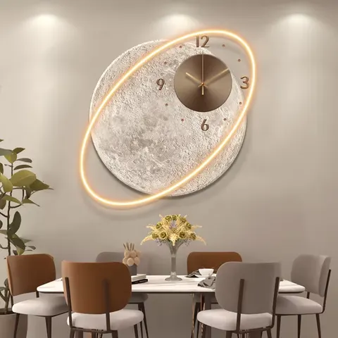 Creative, Fashionable, and Minimalist Wall Clock Unique Home Wall Decor, LED Art Light, Acrylic  Moon Sweep Silent Clock