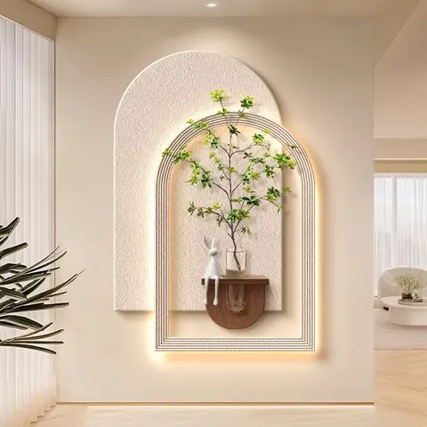 Creative Hydroponic Green Plant Corridor LED Painting Art Decor Sandstone and Crystal Hanging Paintings