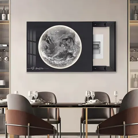 Creative Moon Electrical Box Cover Art Decor Painting Luxury Restaurant No Punching Required Push-pull Crystal Painting