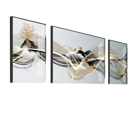 Creative Oil Painted Digital Printed Canvas Crystal Porcelain Wall Art Abstract Deer Painting Frame for Modern Home Decoration