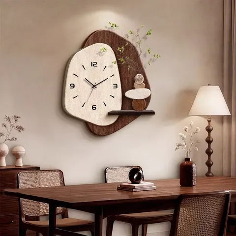 Creative Sandstone Fabric Wall Clock Art Painting, 3D Sandstone Ornament, Mute Wall Decor Clock for Living Room Dining Room