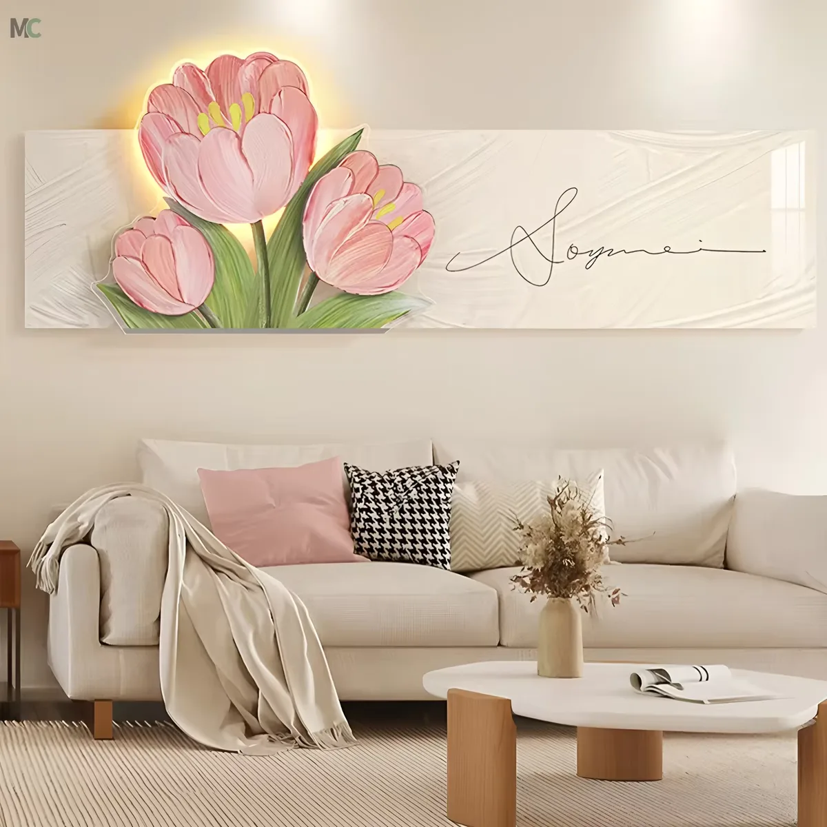 Creative Tulip Luxury Art Home Decor Painting Living Room Sofa Background Wall LED Glow Crystal Porcelain Painting