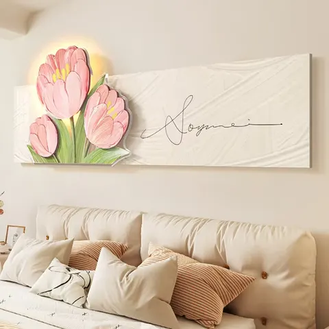 Creative Tulip Luxury Art Home Decor Painting Living Room Sofa Background Wall LED Glow Crystal Porcelain Painting