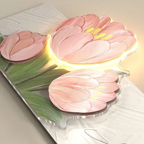 Creative Tulip Luxury Art Home Decor Painting Living Room Sofa Background Wall LED Glow Crystal Porcelain Painting