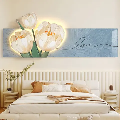 Creative Tulip Luxury Art Home Decor Painting Living Room Sofa Background Wall LED Glow Crystal Porcelain Painting