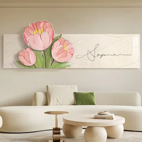Creative Tulip Luxury Art Home Decor Painting Living Room Sofa Background Wall LED Glow Crystal Porcelain Painting