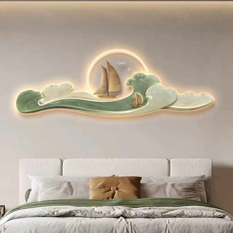 海浪 单幅 装饰画 现代简约 客厅背景墙挂画 LED带灯画