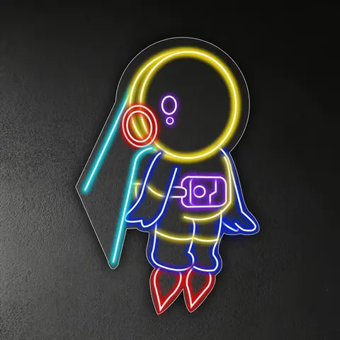 Creativity Astronaut Rocket Cartoon Planet Art Decor Neon Light Game Hall Room Acrylic LED Painting