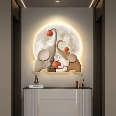 Creativity Elephant Illumination LED Decor Painting Corridor Background Wall Art Decor Crystal Porcelain Painting