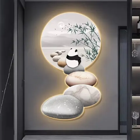 Creativity Entrance Hall Art Decor Painting Modern Luxury Panda Home Decor Background Wall Glowed LED Painting