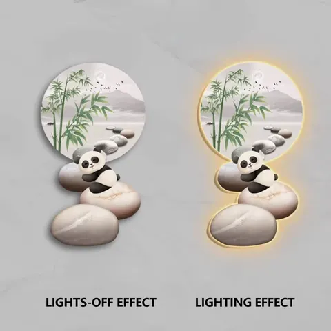 Creativity Entrance Hall Art Decor Painting Modern Luxury Panda Home Decor Background Wall Glowed LED Painting