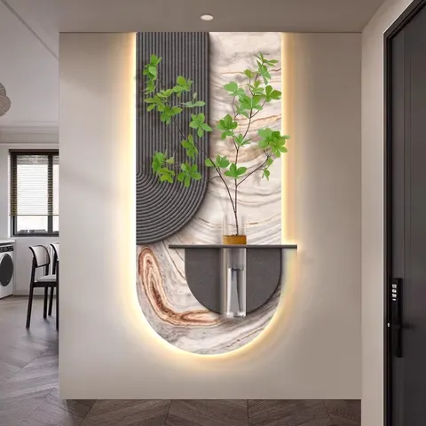 Creativity Fashion Simplicity Living Room Background Wall Sandstone Painting Bring Hydroponic Green Plants Glowed LED Painting