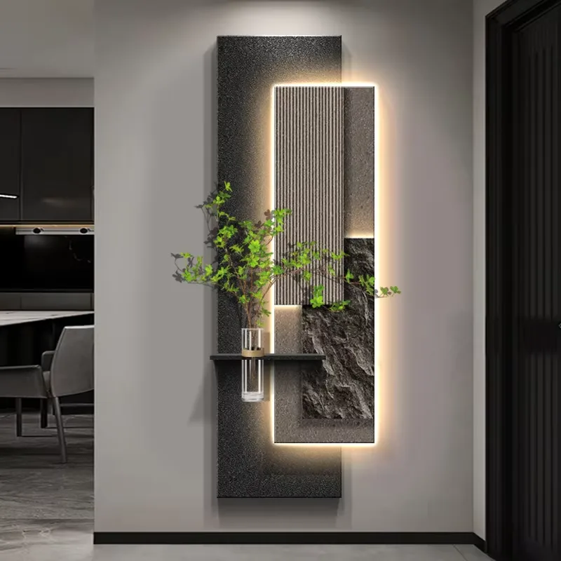 Creativity Hydroponic Green Plants Art Decor Painting Living Room Corridor Background Wall LED Glow Sandstone Painting